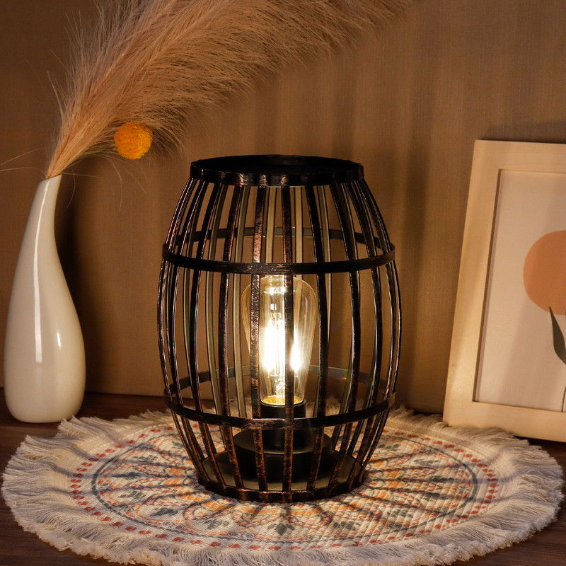8" Battery Operated Novelty Bedside Lamp With Cage Shade - Black