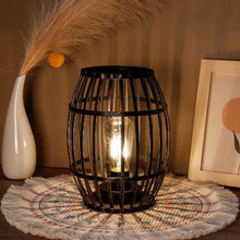 Load image into Gallery viewer, 8" Battery Operated Novelty Bedside Lamp With Cage Shade - Black
