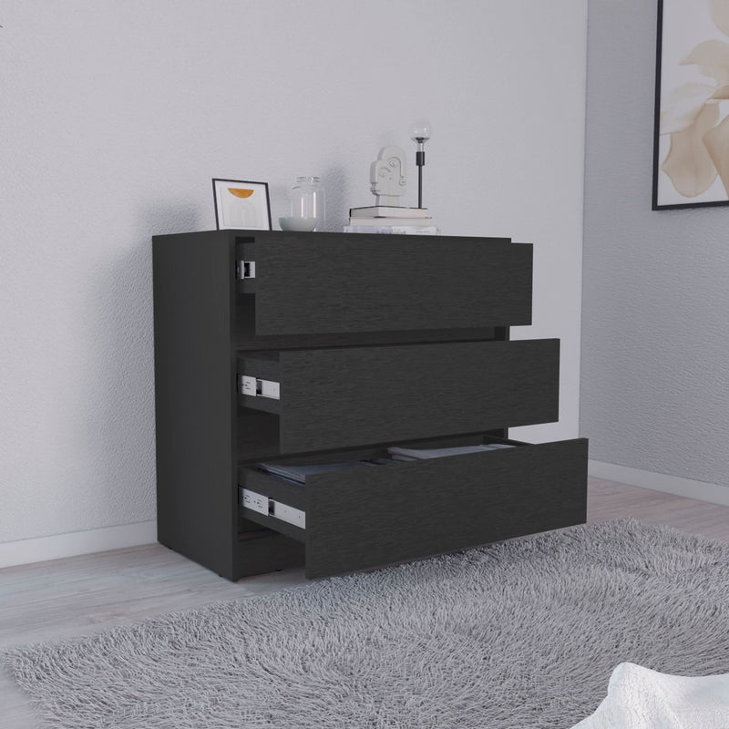 Wood Three Drawer Dresser - Black