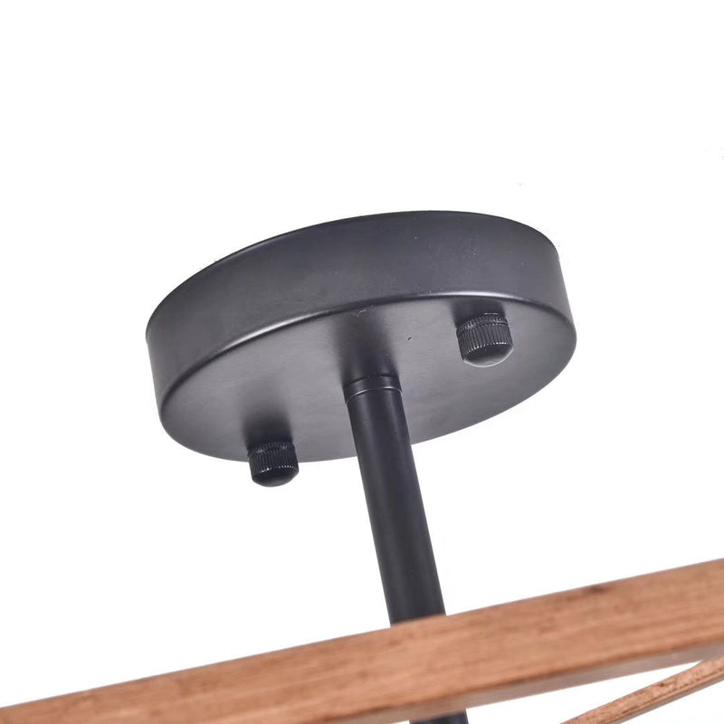 Industrial Wood Square Four Light Ceiling Fixture - Brown / Black