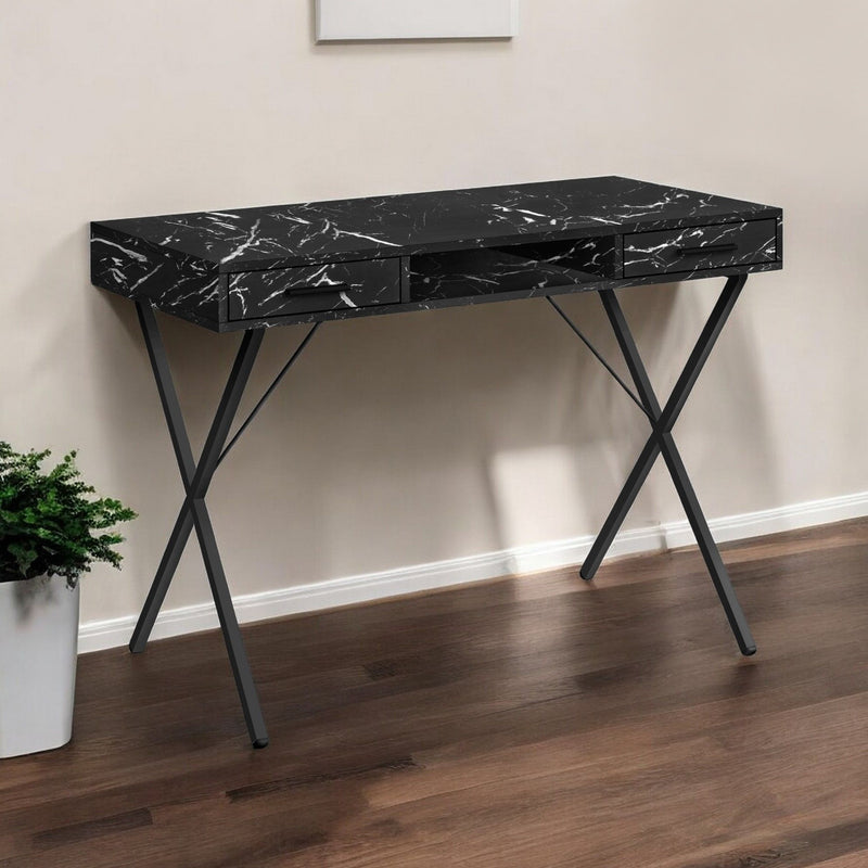 Computer Desk With Two Drawers - Black And White And Black