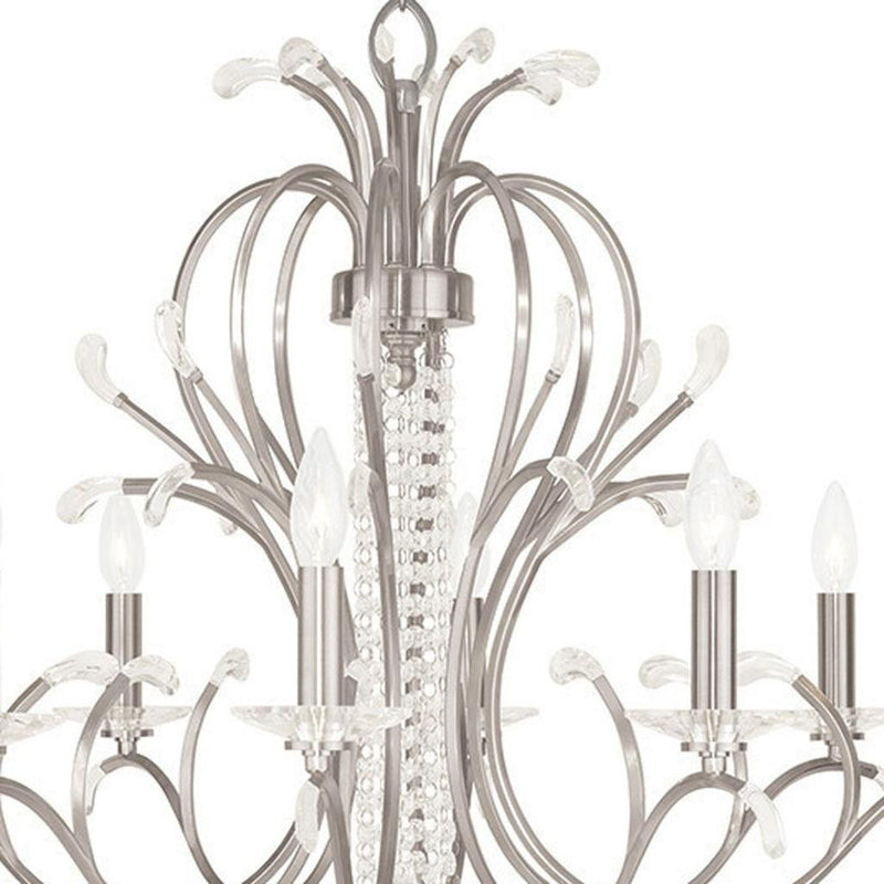 28" Eight Light Metal Dimmable Chandelier With Shades - Nickel / Clear