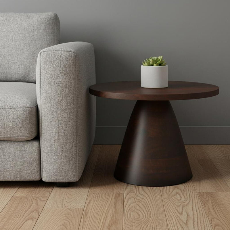 Solid Wood Round Pedestal End Table - Walnut