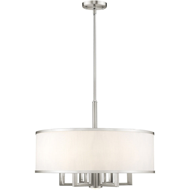 20" Six Light Dimmable Chandelier With Shades - Nickel