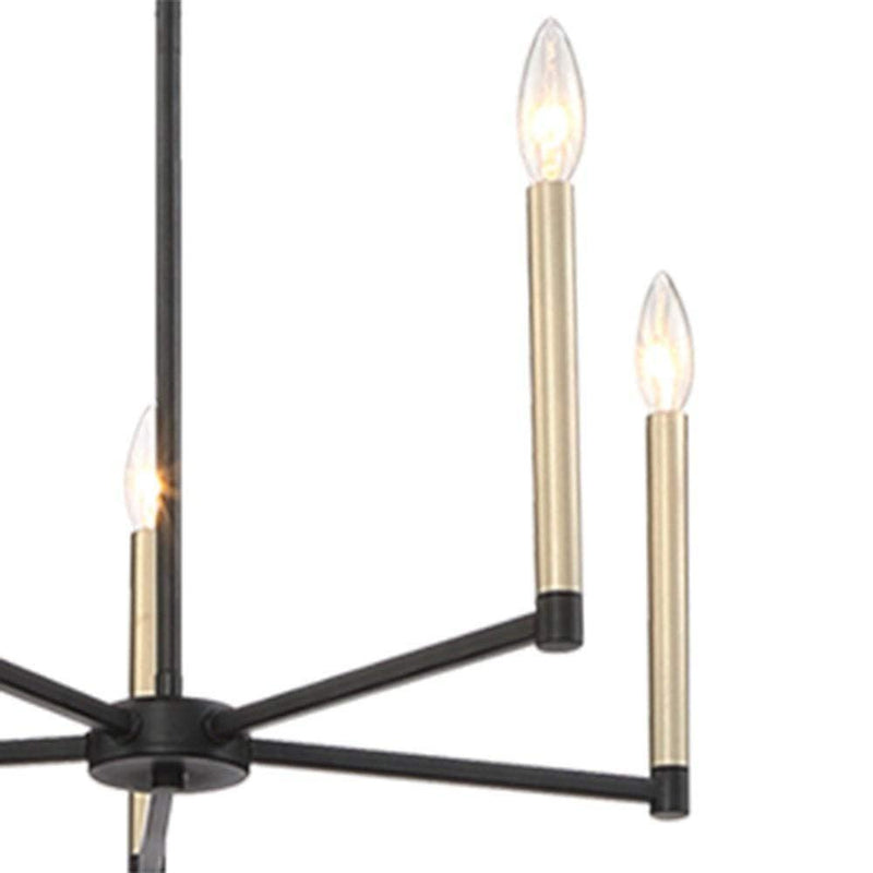 9" Candle Style Five Light Metal Dimmable Chandelier - Black / Gold
