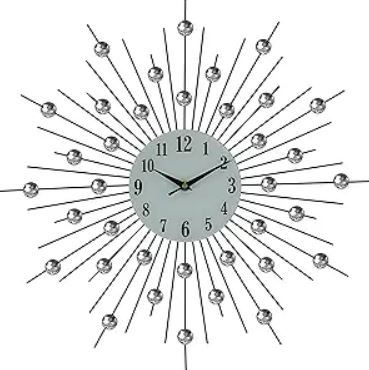 Silent Analog Sunburst Wall Clock - Black / White / Clear