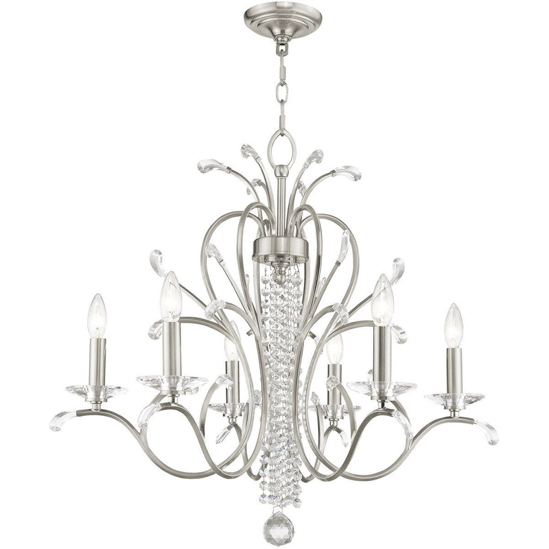 26" Six Light Dimmable Chandelier With Shades - Nickel
