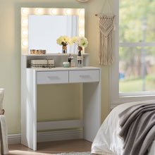 Load image into Gallery viewer, Vanity Desk With Mirror And Lights, Dressing Table With Large Drawer, 2 Level Storage Dresser &amp; 3 Lighting Modes Adjustable Brightness, Suitable For Bedroom
