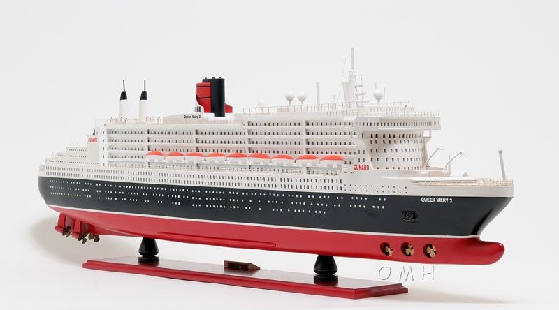 RMS Queen Mary II Large Boat Hand Painted Decorative Boat - Black / Red