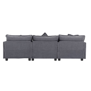 112.2" L-Shape Chenille Upholstered Sofa for Living Room Modern Luxury Sofa Couch with Ottoman, 5 Pillows, Gray