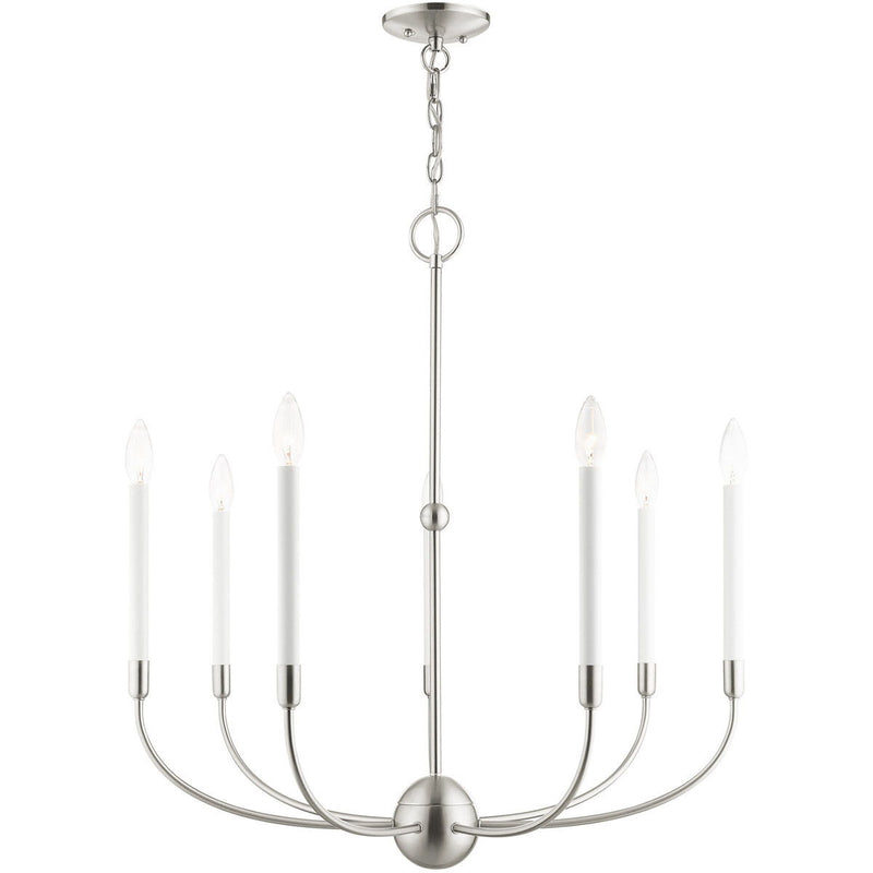 30" Seven Light Dimmable Chandelier With Shades - Nickel
