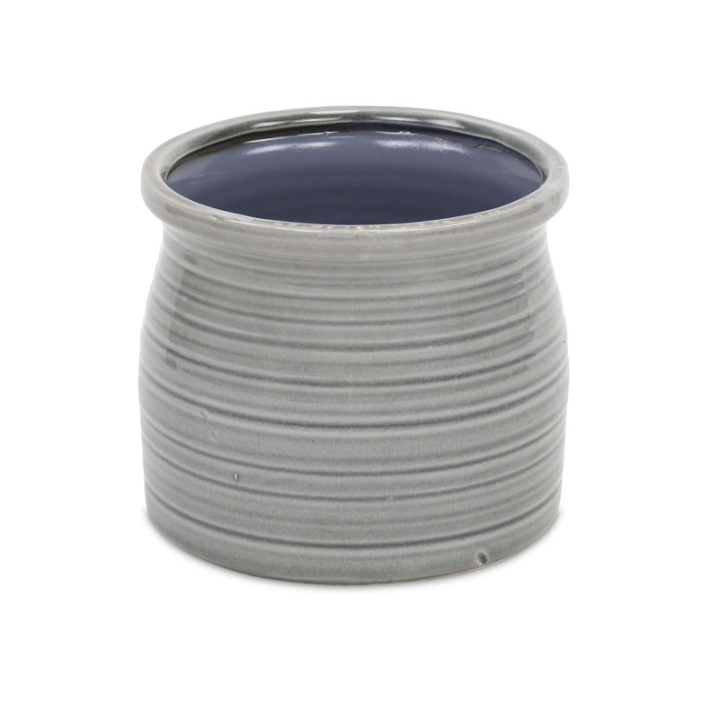 Striped Round Pot Planter (487408) - Gray