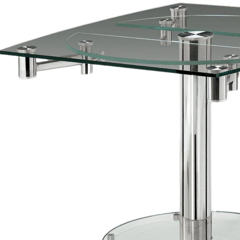 50" Glass And Metal Self-Storing Leaf Pedestal Base Dining Table - Clear