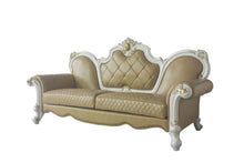 Load image into Gallery viewer, Faux Leather Sofa And Toss Pillows With Pearl Legs - Golden Brown
