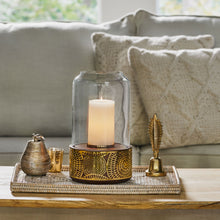 Load image into Gallery viewer, Boho Handcrafted Mango Wood Hurricane Candle Holder With Tempered Glass And Metal Accents - Brown

