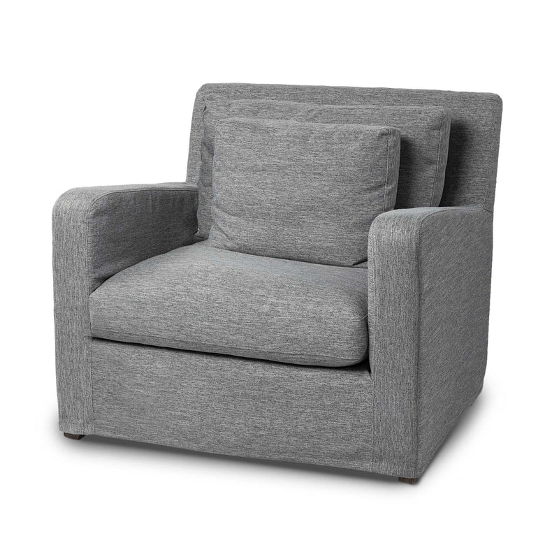 Linen Arm Chair - Gray And Wood Brown