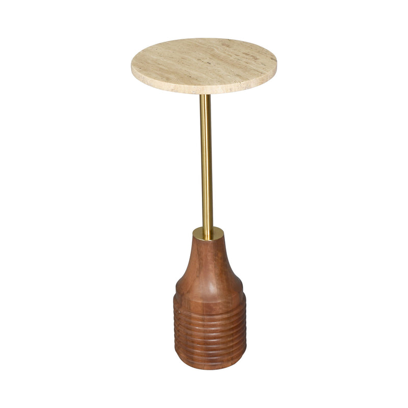 Marble Round Pedestal End Table - Beige / Brown / Gold