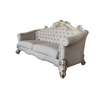 Load image into Gallery viewer, Velvet Sofa And Toss Pillows With Pearl Legs - Ivory

