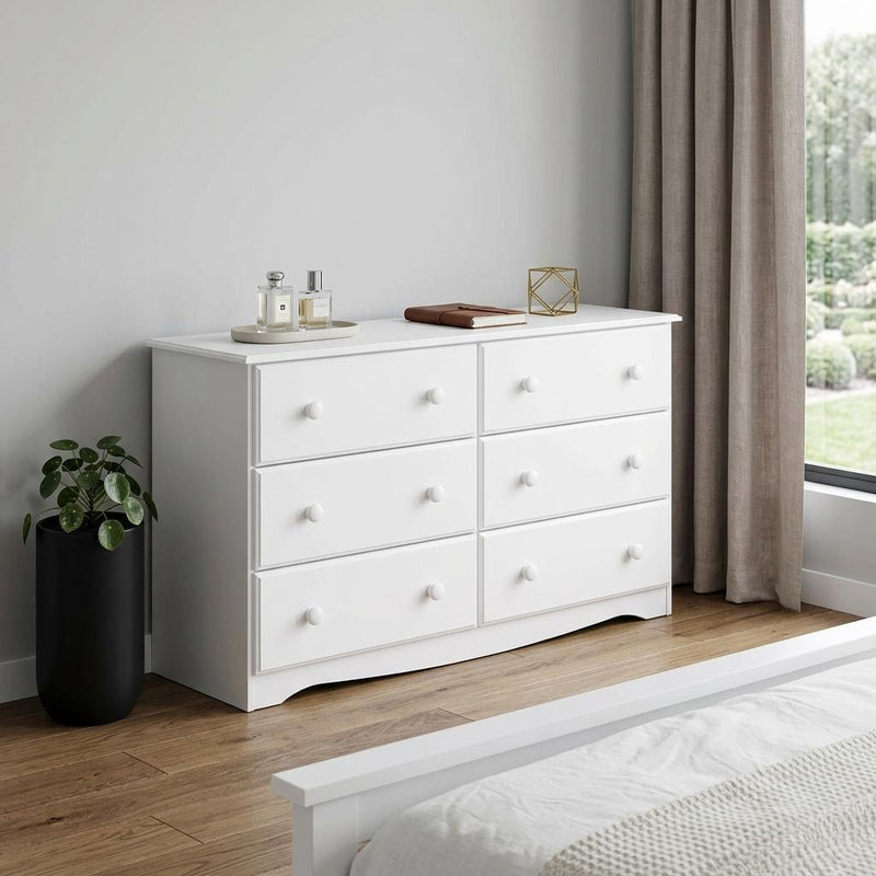 Solid Wood Six Drawer Dresser (760738) - White
