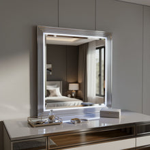 Load image into Gallery viewer, Wood Square Lighted Dresser Mount Framed Mirror - Silver / White
