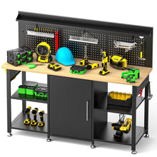 Load image into Gallery viewer, Workbench With Storage Cabinet And Pegboard - Black
