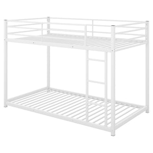 Twin over Twin Metal Bunk Bed, Low Bunk Bed with Ladder,White(OLD SKU:MF197033AAK)