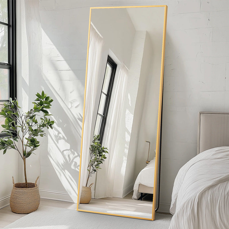 70" Aluminum Freestanding Framed Standing Mirror - Gold