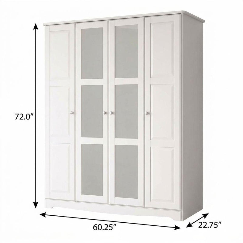 Solid Wood Mirrored Four Door Combo Dresser (765071) - White