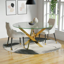 Load image into Gallery viewer, 54" Glass And Metal Cross Leg Base Round Top Dining Table - Clear
