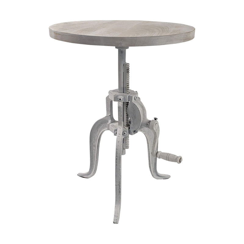19" Solid Wood And Iron Height Adjustable Round End Table - White