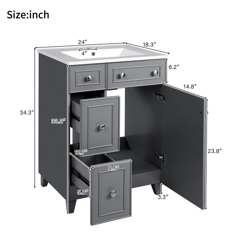 Transitional Style Bathroom Vanity Cabinet With Ceramic Sink