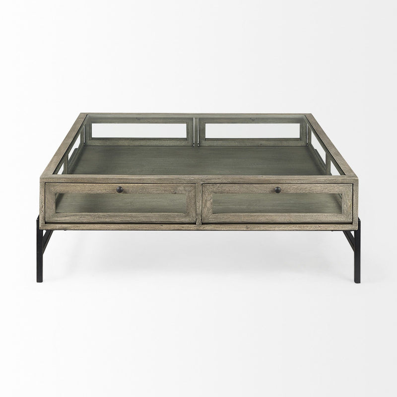 Glass And Metal Square Coffee Table With Shelf - Gray And Black