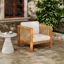Load image into Gallery viewer, Outdoor Club Chair With Rope Arm And Cushions - Beige / Teak
