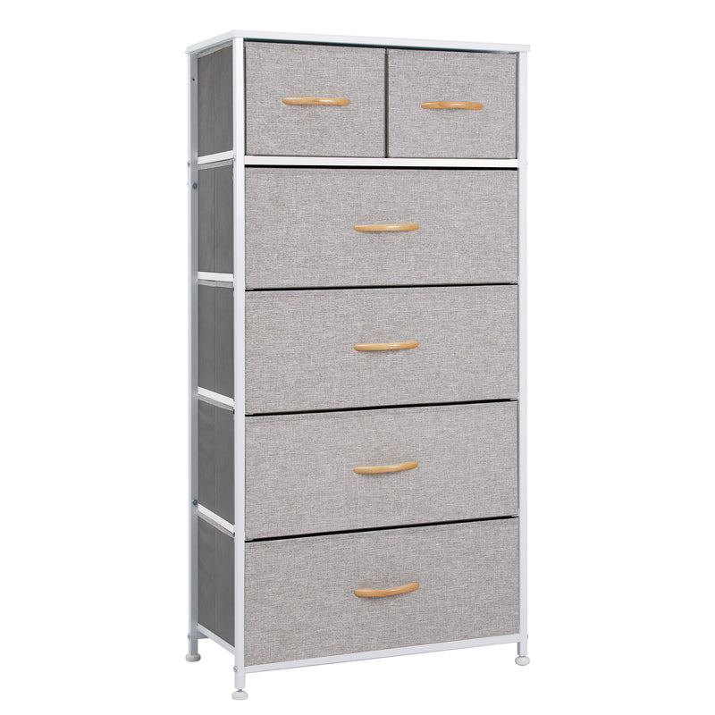 Steel And Fabric Six Drawer Chest - Gray / White