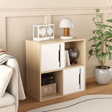 Load image into Gallery viewer, Storage Cabinet With Sliding Doors, 2 Tier Open And Closed Shelves Organizer - Natural / White

