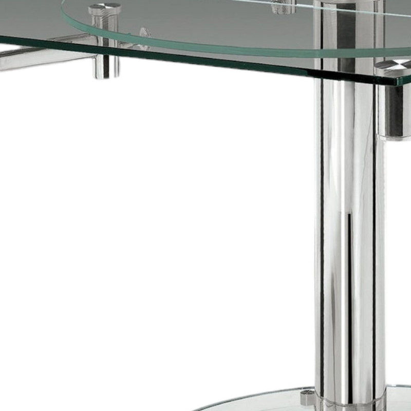 50" Glass And Metal Self-Storing Leaf Pedestal Base Dining Table - Clear
