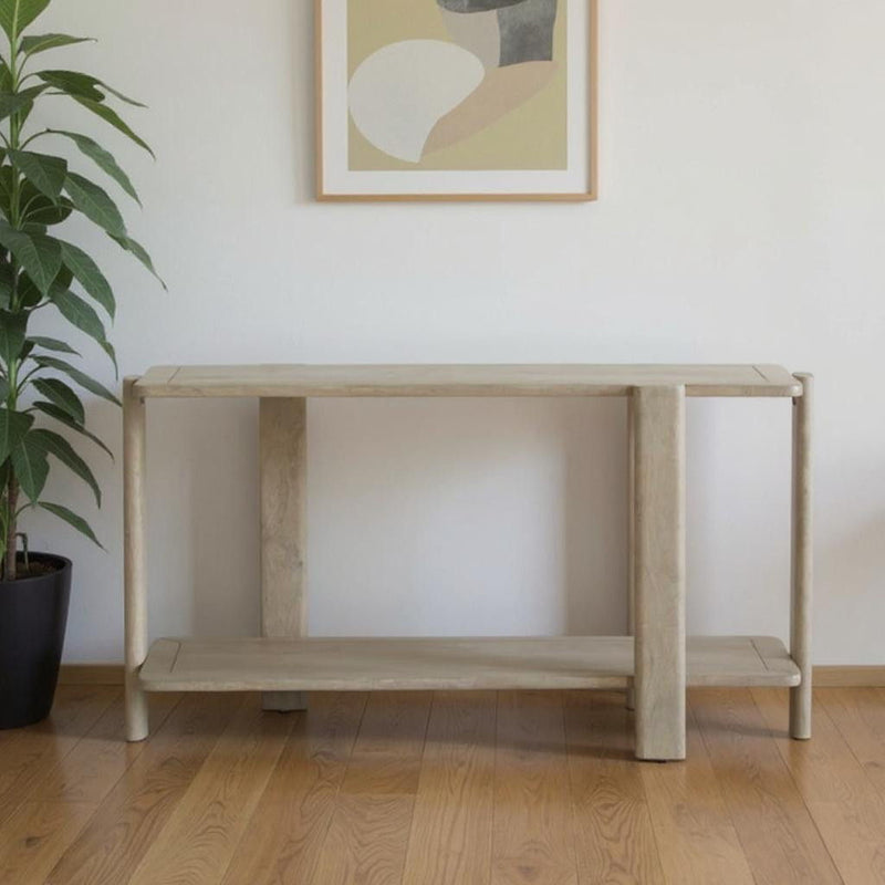 54" Solid Wood Distressed Console Table With Shelf - Natural