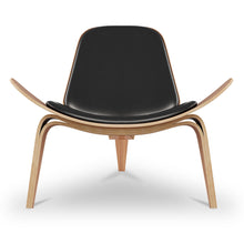 Load image into Gallery viewer, Genuine Leather Lounge Chair - Black And Wood Brown
