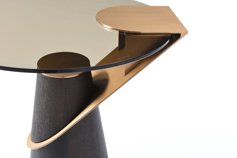 Glass Stainless Steel Solid Wood Round Pedestal End Table - Clear / Rose / Gold