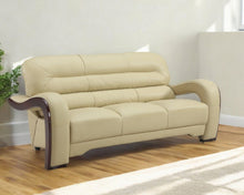 Load image into Gallery viewer, Leather Sofa With Silver Legs - Beige
