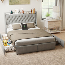 Load image into Gallery viewer, Platform Bed Frame With RGB LED Lights, Charging Station, Storage Headboard &amp; 4 Underbed Drawers
