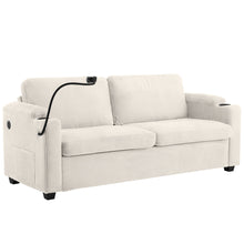 Load image into Gallery viewer, Corduroy Sleeper Sofa Loveseat Sofa With Full Size Mattress, 2 USB Ports, 2 Cup Holders, 2 Side Pockets And Phone Holder
