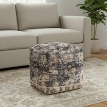 Load image into Gallery viewer, Upholstered Medallion Pouf Ottoman - Navy Blue / Tan
