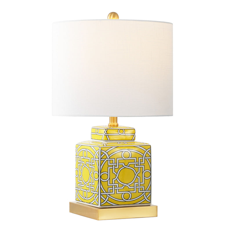 Square Table Lamp LED With Drum Shade - Yellow