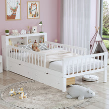 Load image into Gallery viewer, Bed With Headboard Storage Rack, 2 Under Bed Drawers, 3 Side Guardrails For Safety
