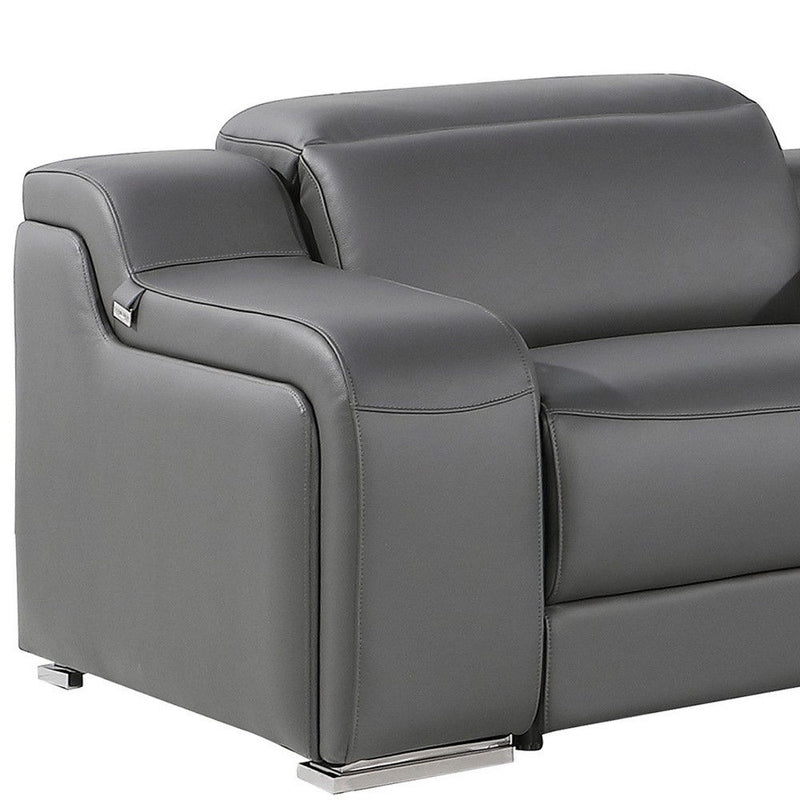 Italian Leather Power Reclining L Shaped Six Piece Corner Sectional With Console - Dark Gray