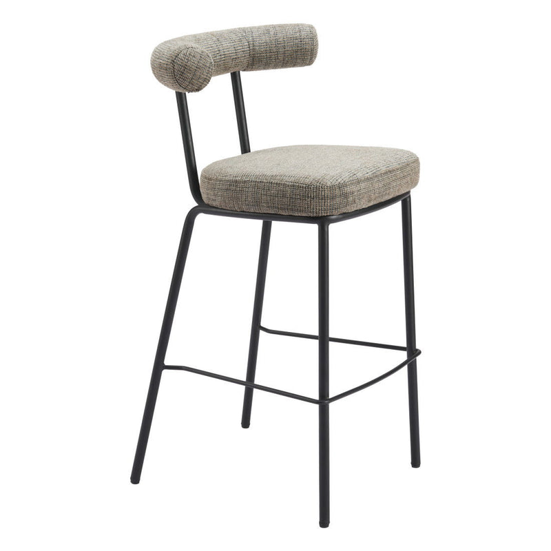30" Chenille And Steel Low Back Bar Height Bar Chair - Green / Black