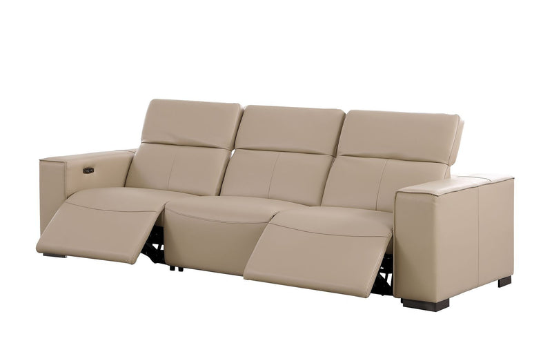 Top Grain Leather Reclining Metal USB Sofa (720300) - Beige
