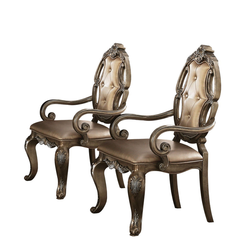 Tufted Upholstered Faux Leather And Solid Wood Dining Arm Chairs (Set of 2) - Oak