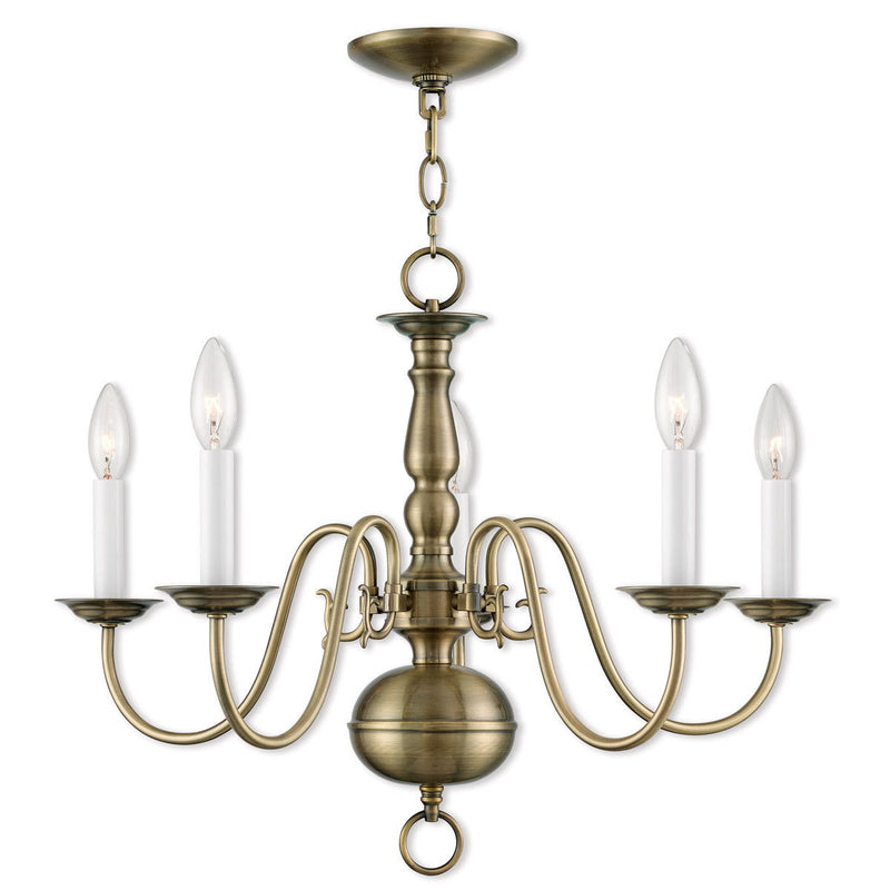 18'' Five Light Dimmable Chandelier With Shades - Antiqued Brass